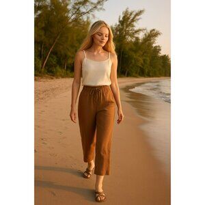 J.Crew Linen Blend Relaxed Fit Drawstring Pants Womens Large Tan